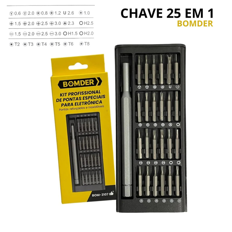 Kit de Ferramentas de Jogo de Precisão com 24 Peças Magnéticas, Chave + Caneta, com Estojo Organizador Preto.